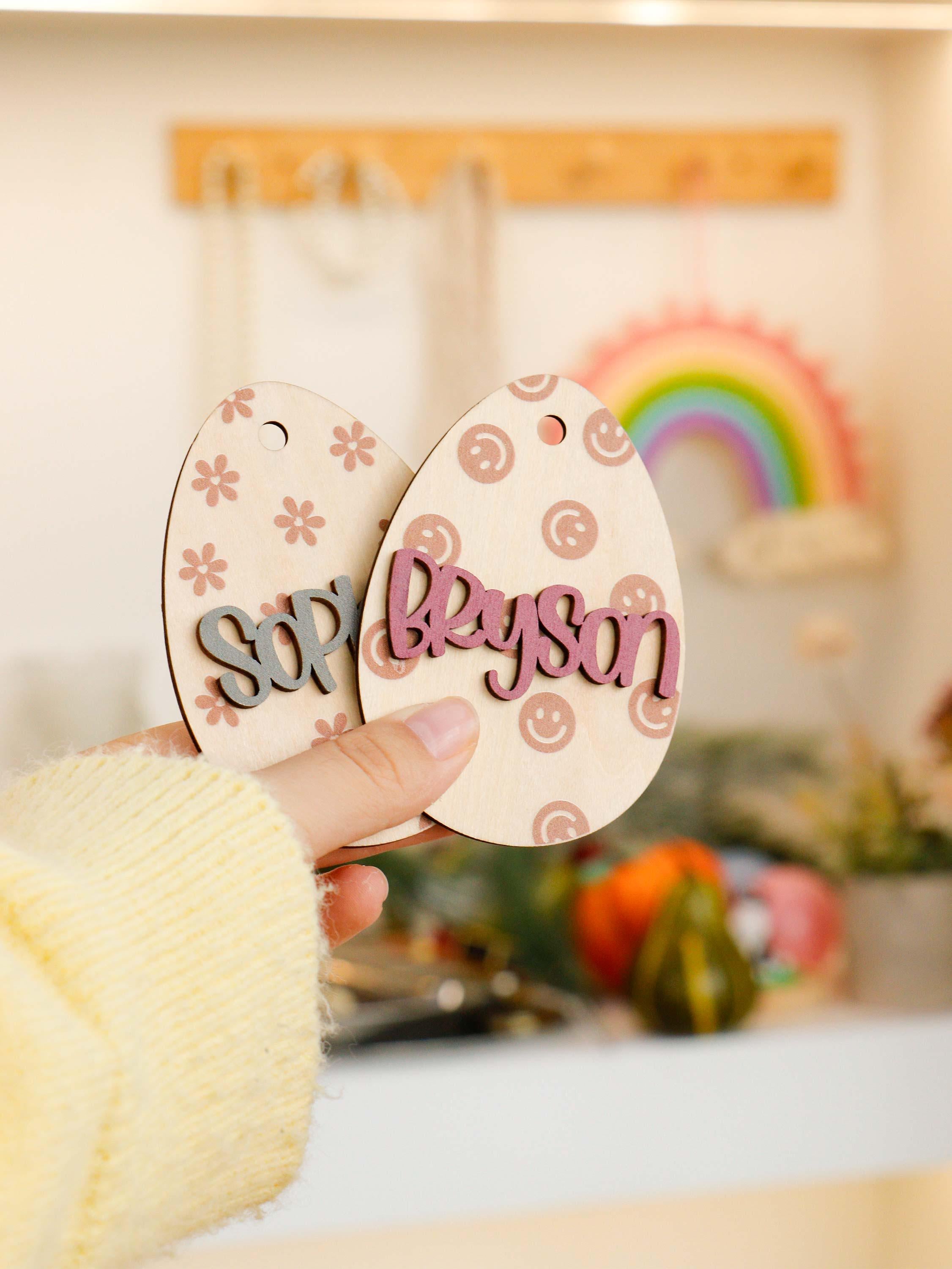Personalized Easter Basket Tag, Kids Easter Name Tag, Easter Egg Name Tag, Wooden Easter Gift Tag, Easter Name Gift Tag, Easter Gift Tag