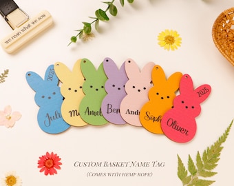 Personalized Easter Basket Name Tag, Custom Bunny Name Tag for Kids & Adults, Wood Accessory for Spring, Easter Gift Tag with Hemp Rope