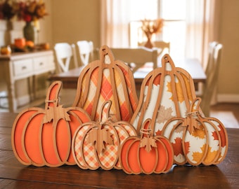 Handmade Autumn Pumpkins, Wooden Pumpkin Shelf Sitter, Halloween Pumkins, Thanksgiving Fall Decor, Mantel or Tiered Tray Decor