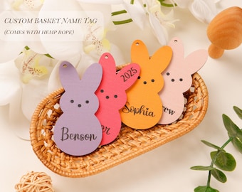 Cute Easter Basket Bunny Name Tag, Easter Name Tag for Kids Grandkids, Wood Name Tag, Custom Gift Tag, Colorful Eater Basket Tags
