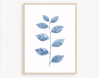 Blue plant print, Botanical printable, Blue leaves print, Farmhouse wall art, Plant photograph, Blue leaf photo, Blue botanical wall decor