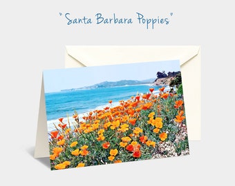 Poppy note card, Poppy notecard, Flower greeting card, Floral art photo, California Poppies, Santa Barbara Wildflowers, Botanical stationery