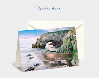 Seascape notecard, Arch rock note card, California coast greeting card, Ocean stationery, Rocky coastline, Pacific seascape, Beach card