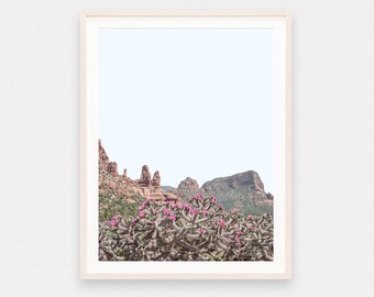 Cactus flower print, Minimalist desert, Sedona landscape, Desert pink flower, Cactus printable, Desert landscape, Minimalist botanical print
