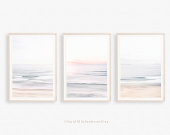 Set of 3 pastel seascape prints, Ocean triptych, Ocean print set, Minimalist seascape, Wave surf triptych, Beach print set, Wave print