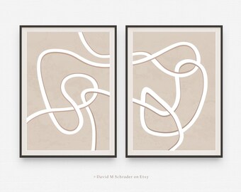 Set of 2 Boho art prints, Minimalist print, Boho line art printable, Modern abstract art diptych, Mid century wall art, Round line drawing