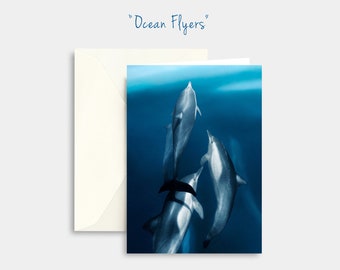 Dolphin card, Dolphins note card, Underwater cards, Porpoise photo, Dolphin pod photograph, Ocean stationery, 5x7 greeting card
