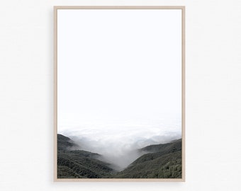 Mountain landscape, Nordic art print, Minimalist clouds, Forest art print, Scandinavian print, California fog, Cloud art, Coastal fog photo