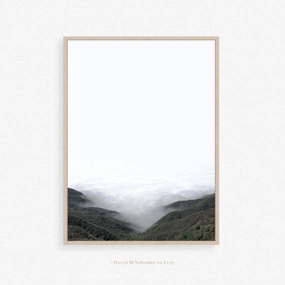 Mountain landscape, Nordic art print, Minimalist clouds, Forest art print, Scandinavian print, California fog, Cloud art, Coastal fog photo