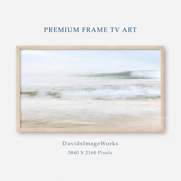 Samsung Frame TV minimalist ocean wave art, Seascape artwork, Abstract wave photograph, Surf beach download, Pastel sea, Neutral photography