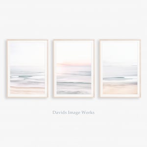 Set of 3 pastel seascape prints, Ocean triptych, Ocean print set, Minimalist seascape, Wave surf triptych, Beach print set, Wave print