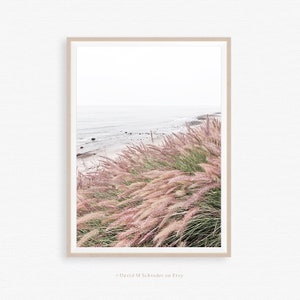 Brunnengras Druck, botanischer Druck, lila Brunnengras, Pazifikküste Fotografie, minimalistische Seelandschaft, kalifornische Seelandschaft zum ausdrucken