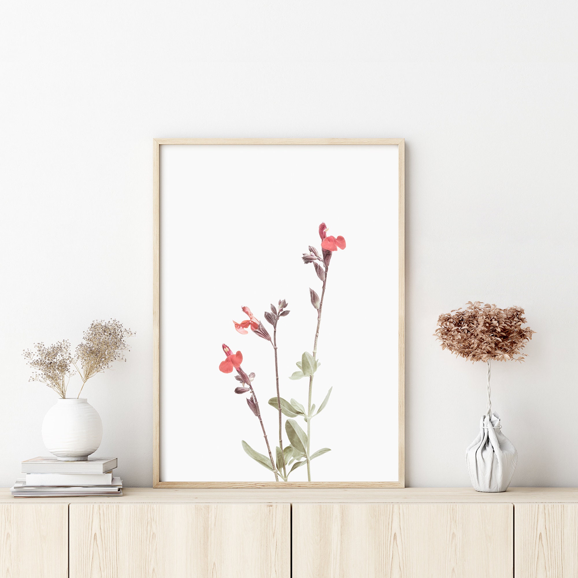 Red Flower Print Flower Printable Wildflower Bouquet - Etsy