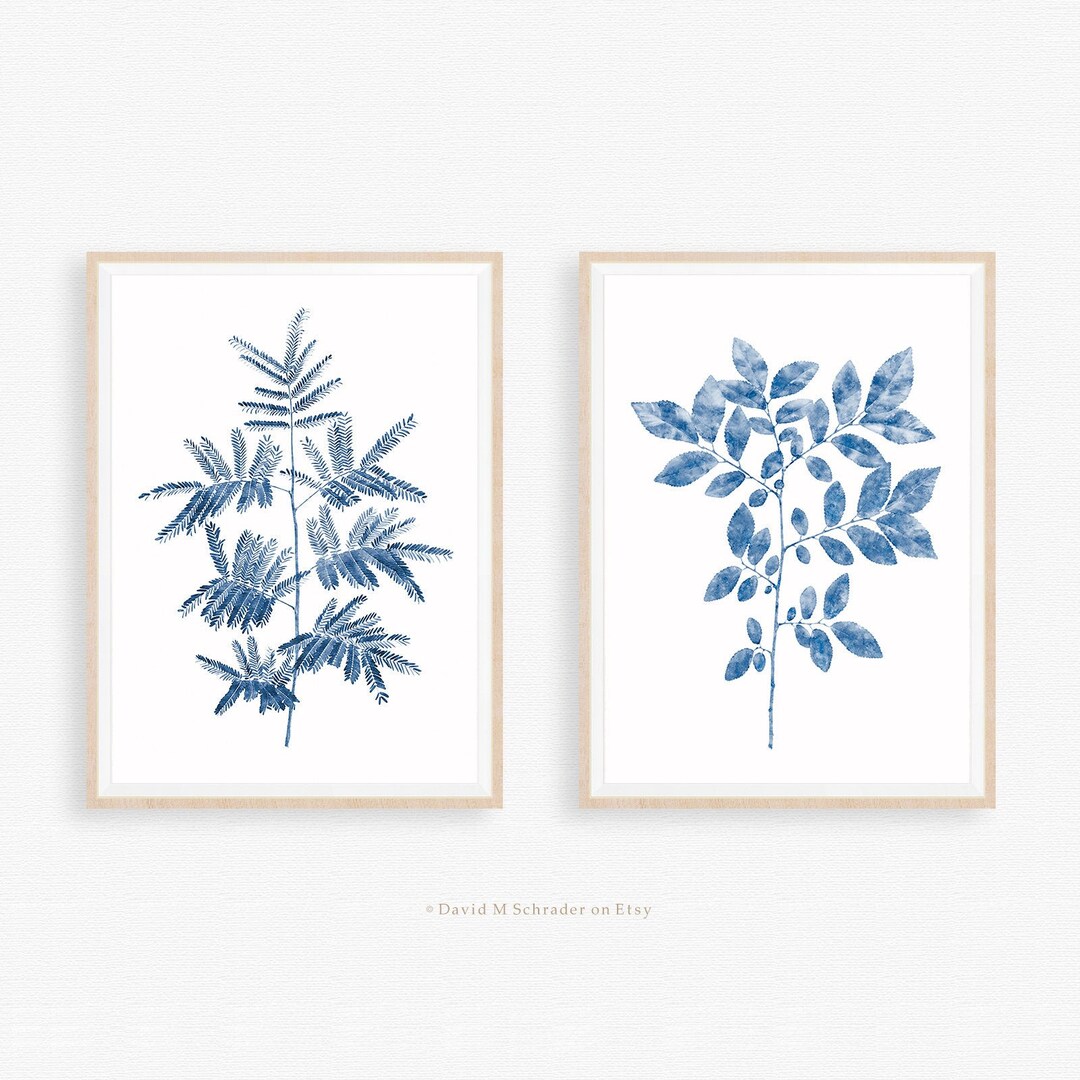 Set of Two Prints, Blue Fern Plant, Botanical Printable, Blue Leaf ...