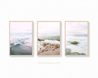 Set of 3 seascape prints, ocean triptych, beach print set, ocean printable, wave photography, beach decor, beach triptych, ocean photo print