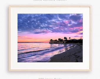 California sunset print, Santa Barbara sunset, Seascape photograph, Coastal wall decor, Beach house photo art, Coastline photography