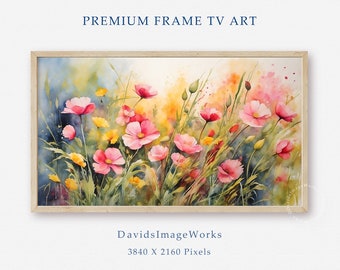 Frame TV flower watercolor painting, Spring wildflowers, Floral art digital download, Samsung TV art, Flower field, Meadow landscape artwork