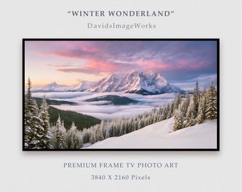 Frame Tv Winter Mountain Photograph, Samsung Tv Art, Evergreen Pine Forest, Snow Landscape at Sunset, Dramatic Wilderness, Christmas Print