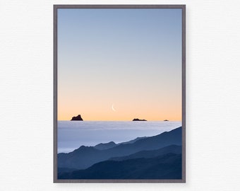 California coast, island printable, Big Sur printable, coastal mountains, ocean graphic print, sunset printable, seascape print, moon print