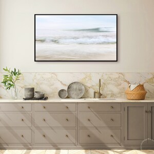 Samsung Frame TV minimalist ocean wave art, Seascape artwork, Abstract wave photograph, Surf beach download, Pastel sea, Neutral photography image 5