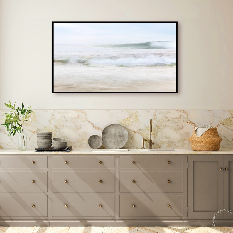 Samsung Frame TV minimalist ocean wave art, Seascape artwork, Abstract wave photograph, Surf beach download, Pastel sea, Neutral photography image 5