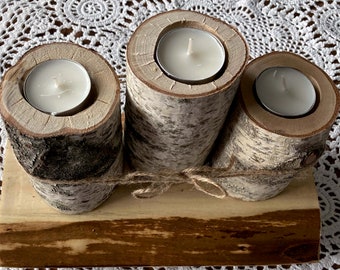 Birch three pillar candle holder - free domestic shipping