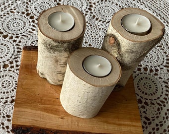 Birch three pillar candle holder - free domestic shipping