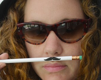 Mustache Pencils in White (listing for 4 pencils) - free domestic shipping