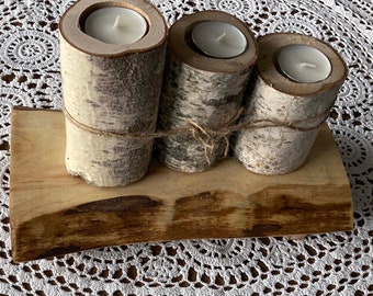 Birch three pillar candle holder - free domestic shipping