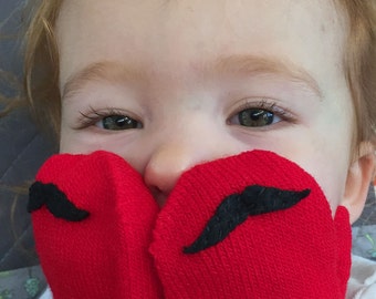 Kids size Red Mustache Gloves - Free domestic shipping