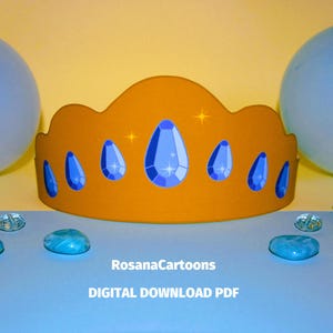 Printable Crown Blue Sapphires, Princess Prince Paper Crown, Birthday Party Activity Kid, Template A4 Size, DIY Project Digital Download PDF