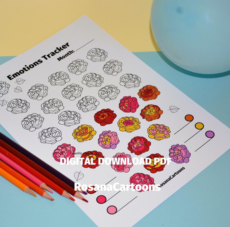 Printable Emotions Tracker With Roses, Track Mood Feelings, Daily Mood ...