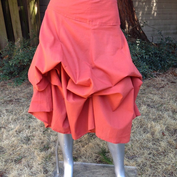 Convertible Skirt in Salmon – Can be LONG or bustled shorter by tying strings – Lightweight Cotton in size Large