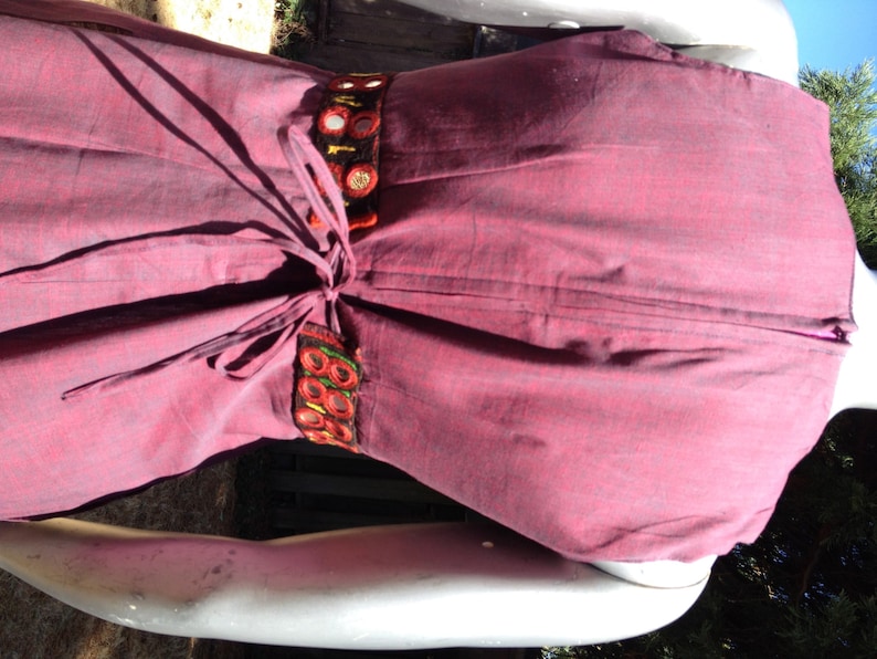 Tribal Mirrored Embroidery Empire Tunic from Rajasthan India \u2013 Medium \u2013 Maroon Cotton base SALE
