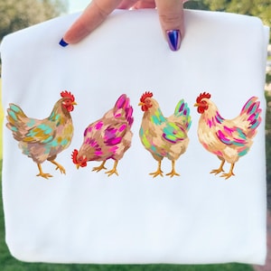 Faux Painted Chickens Png, My Main Chicks PNG Sublimation Design, Bright Colorful Chicken Graphic Tee PNG, Funny Friendship Chicken Shirt