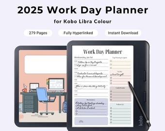Kobo Libra Color Digital Template Work Day Planner Organizer System Paperless Planner Day Task Management Digital Calendar Productivity Aid