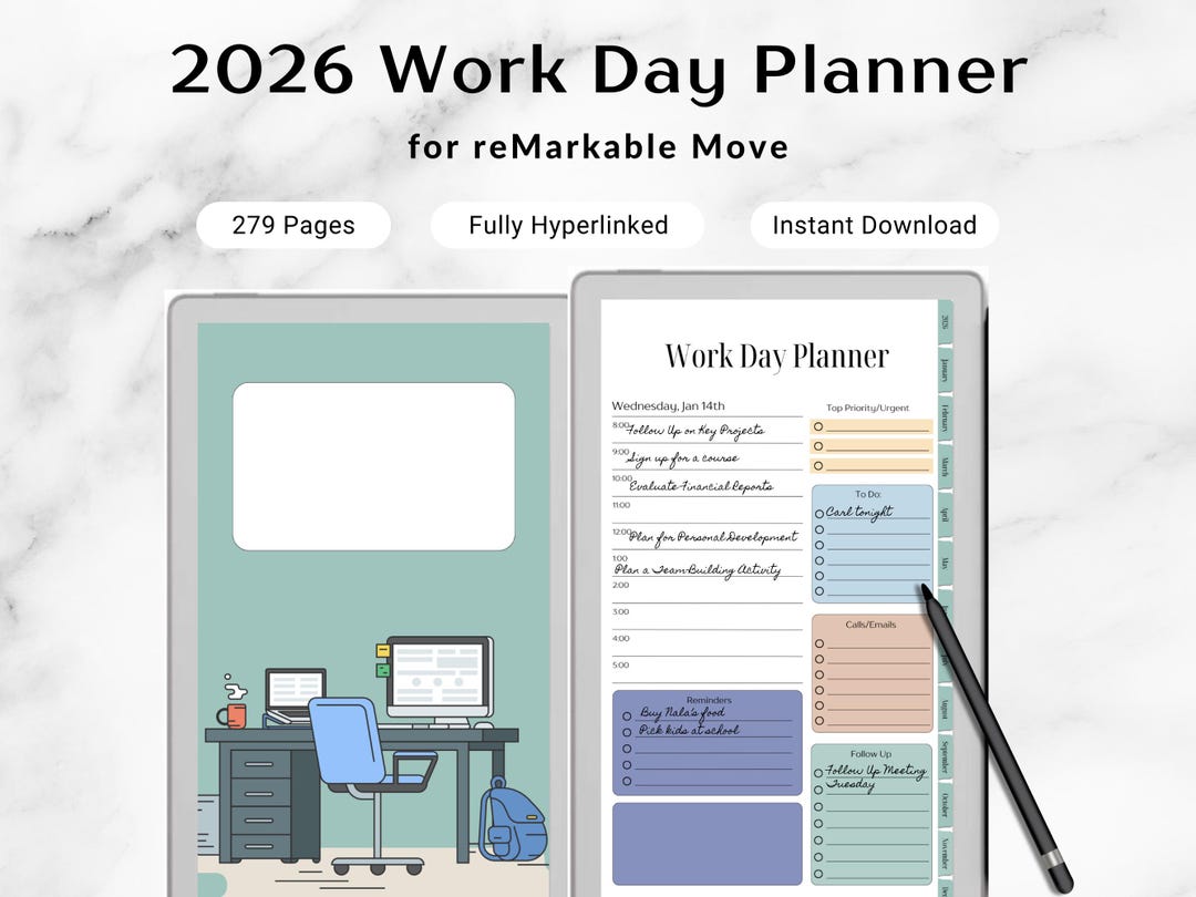 Remarkable Paper Pro MOVE Work Day Planner Organizer Template 2026 - Etsy