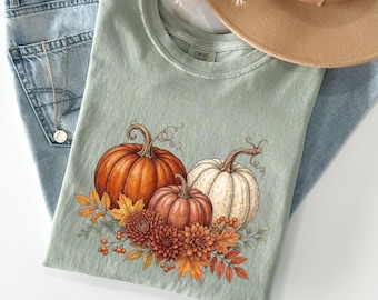 Pumpkin Trio PNG, Fall Floral Pumpkins Sublimation Design, Watercolor Autumn Pumpkins PNG, Vintage Botanical Fall PNG, Digital Download