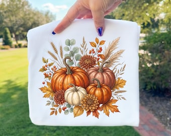 Fall Pumpkin Wheat PNG, Autumn Harvest Floral Sublimation Design, Pumpkin Patch Botanical PNG, Rustic Fall Bouquet PNG, Digital Download