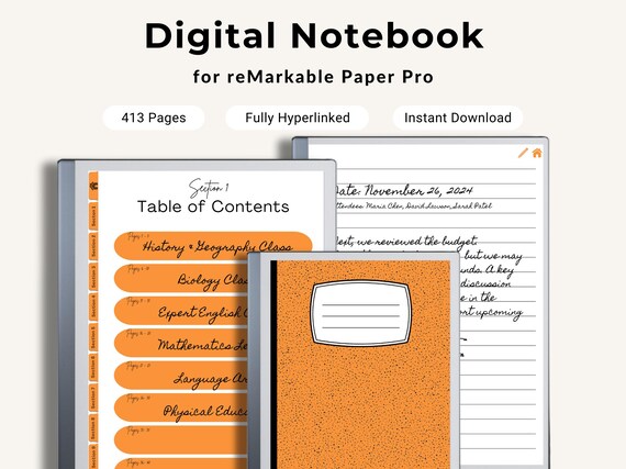 Remarkable Paper Pro Orang Notebook Hyperlinked Note Taking