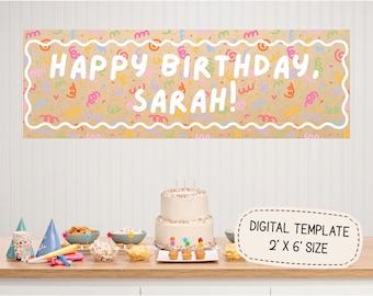 Editable Confetti Streamer Birthday Banner, Kraft Paper Happy Birthday Sign, Canva Template, Printable 2x6 Walgreens Banner