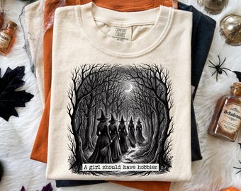 A Girl Should Have Hobbies PNG, Vintage Witch Procession Halloween, Engraving Sublimation, Digital Download