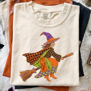Faux Patchwork Witch PNG, Candy Corn Halloween Design, Faux Fabric Applique Sublimation, Digital Download (NOT A PATTERN)