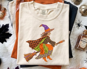 Faux Patchwork Witch PNG, Candy Corn Halloween Design, Faux Fabric Applique Sublimation, Digital Download (NOT A PATTERN)