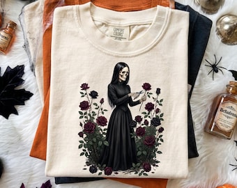 Gothic Skeleton Rose Garden PNG, Dark Floral Witchy Woman Sublimation Design, Halloween Skeleton Shirt Design, Botanical Digital Download