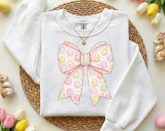 Coquette Easter Bow PNG, Preppy Easter Egg Bow Design, Girly Spring Shirt Graphic, Pastel Easter Coquette PNG, Cute Preppy Girl