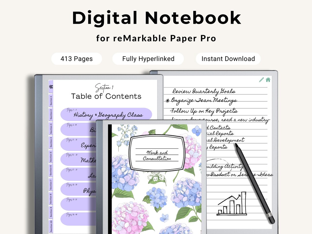 Remarkable Paper Pro Color Floral Hydrangea Notebook Hyperlinked ...