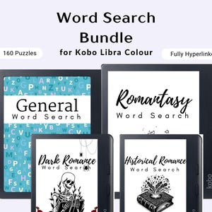 Kobo Libra Colour Word Search Bundle Puzzles Digital Download Book Lover Gift Valentines Day Brain Game Literary Word Activity Quiet Time