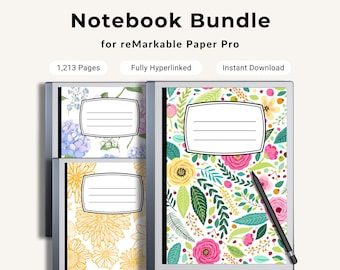 reMarkable Paper Pro Color 3 Notebooks Bundle Hyperlinked Floral Note Taking Paperless Digital Business Organization Class Study Aid