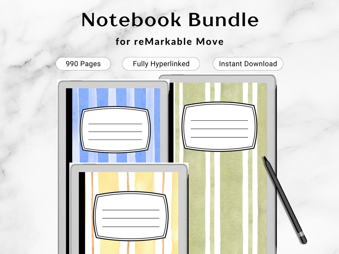 Remarkable Paper Pro Move 3 Notebooks Bundle Hyperlinked Stripe Note ...